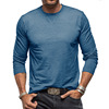 Demi-season solid cotton T-shirt, long-sleeve, round collar, European style