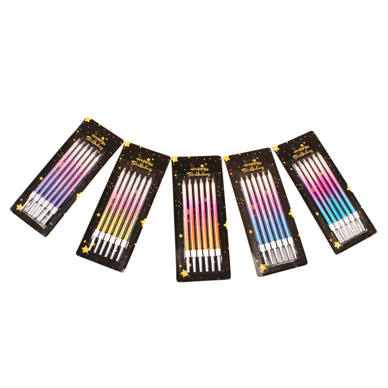 3-color gradiente cumpleaños vela larga barra Arco Iris color libre de humo 6-pack fiesta pastel chapado en oro lápiz vela fabricante