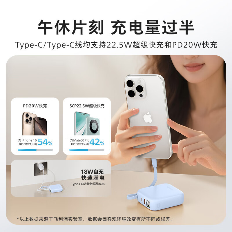 飞利浦【3C认证可上飞机】磁吸自带线迷你且便携移动电源DLP9205|undefined