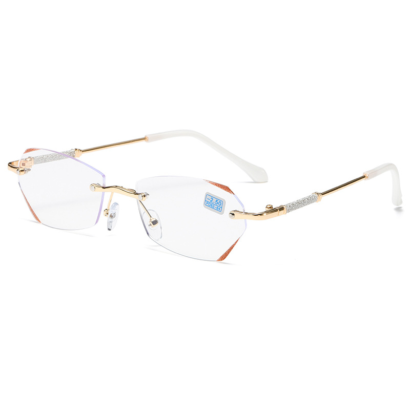 Women's diamond cut rimless anti-blue reading glasses flat light glasses finished myopia glasses Tiktok live network red glasses