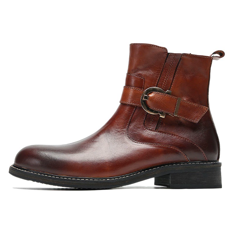 Коричневые корейские стильные британские Модные мужские повседневные высокие кожаные туфли, деловые кожаные ботинки в стиле ретро с острым носком, короткие ботинки с рукавами