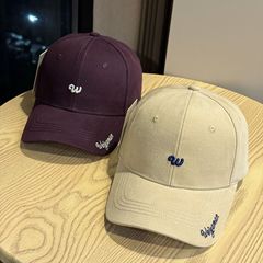 新款小字母W刺绣水洗棉布软顶弯檐棒球帽子女春夏透气减龄鸭舌帽
