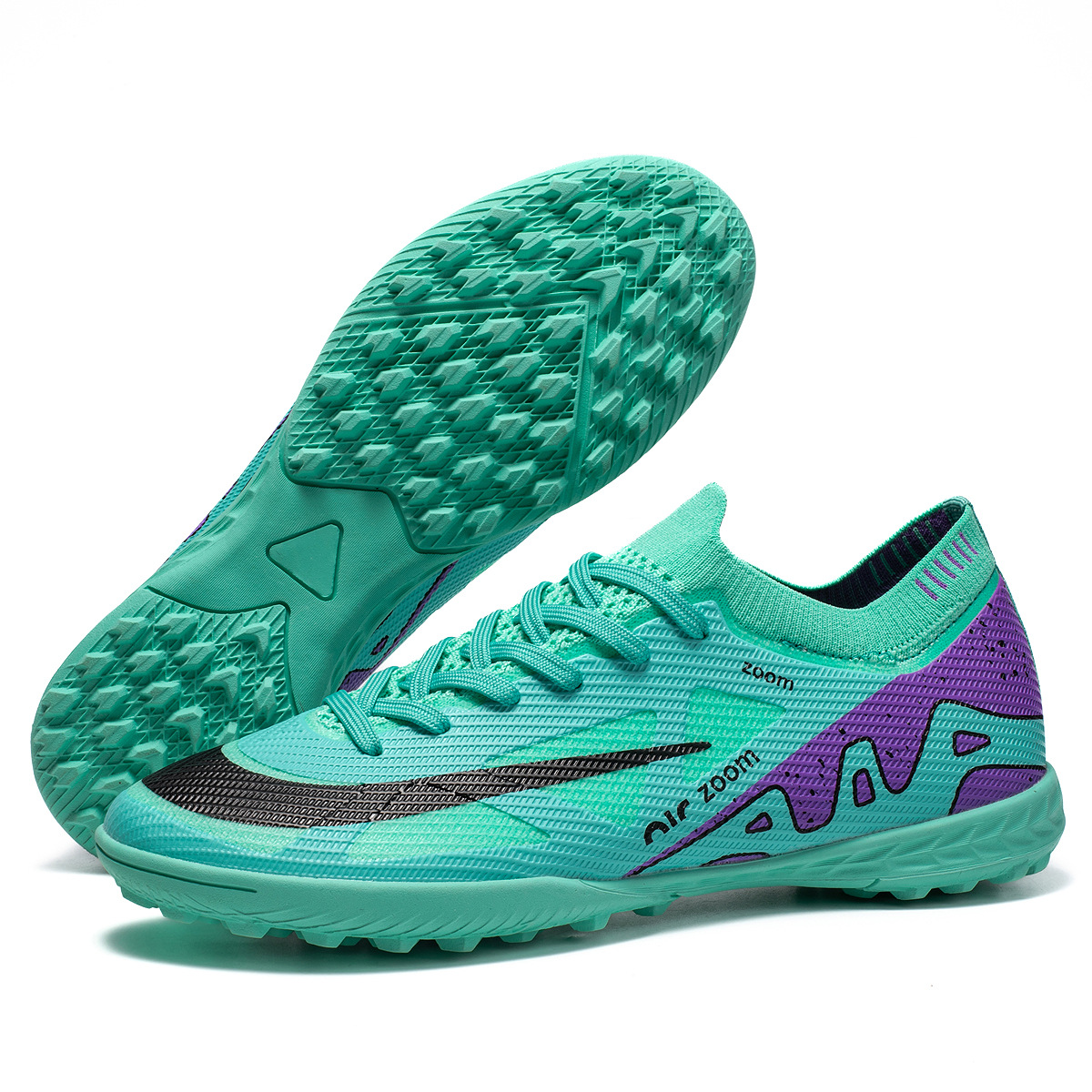 Explosiones transfronterizas de zapatos de fútbol bajos tejidos sin costuras de alta calidad zapatos de fútbol de clavos largos de comercio exterior tamaño 47 zapatos de fútbol de clavos