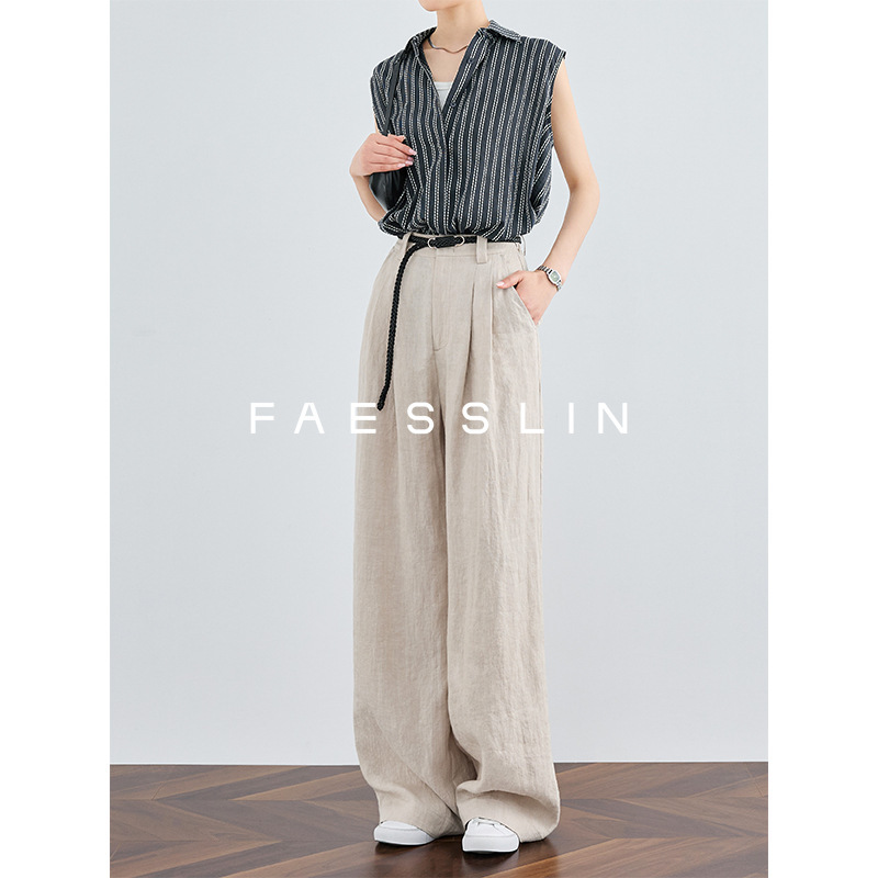 【Linen】High-Waisted Straight-Leg Pants, Extra-Long Wide-Leg Pants for Women, Spring and Summer Thin Style, Drapey Casual Long Pants, Pure Linen Pants