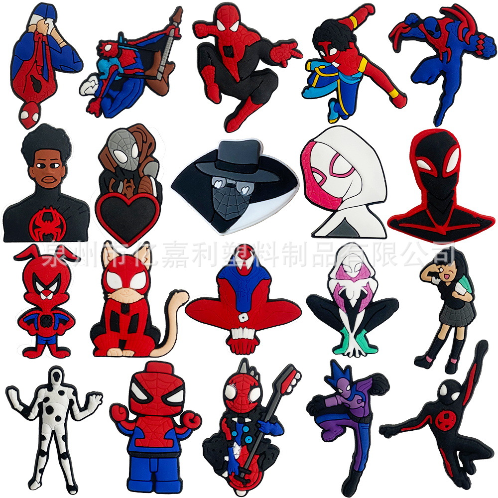 Superhéroe Spider-Man serie Anime agujero zapatos accesorios de jardín zapato flor accesorios de DIY Flor de zapato extraíble