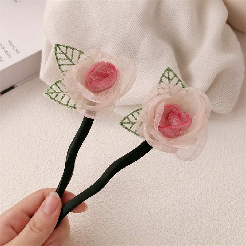 Nuevo clip de cabello chino para mujeres, nuevo estilo, cabeza seca, rosa, clip de cabello de camellia, cabeza de super hadas