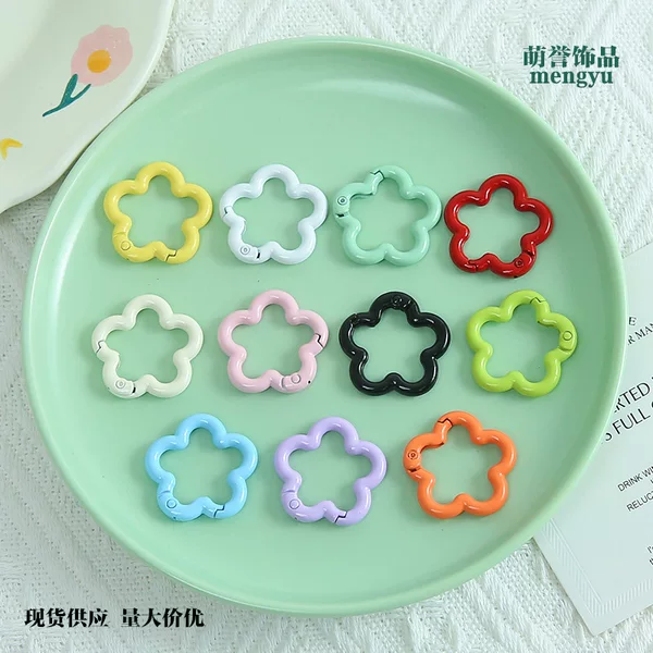 Colorful Painted Petal-Shaped Spring Buckle DIY Handmade Accessories Bag Doll Alloy Connecting Ring Anti-Fall Keychain