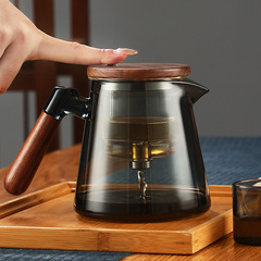 Elegant Glass Tea Pot with Walnut Wood Accents, Thick Glass Inner Chamber, Tea Separation Filter, Home Use Tea Set