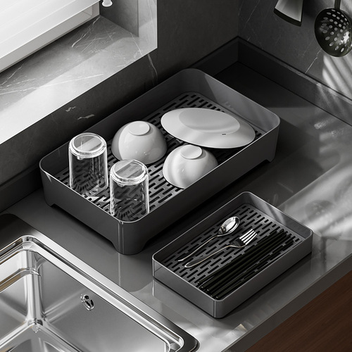Yimijia tea tray tea set cup holder food tray living room kitchen storage tray fruit double layer drain tray