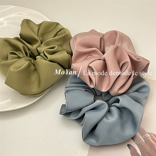 French double-sided satin pig intestine hair loop with a high-end, Instagram influencer princess-in-distress vibe, invisible hair tie, minimalist, fat intestine hair tie for women