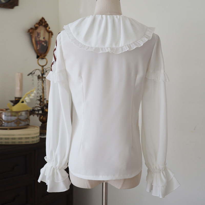 Eiekomi original Lolita interior primavera y otoño de manga larga muñeca collar cinta encaje lindo Lolita camisa