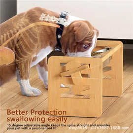 竹制猫咪喂食器防打翻猫咪狗狗喂食盆可调节高低猫狗喂食架