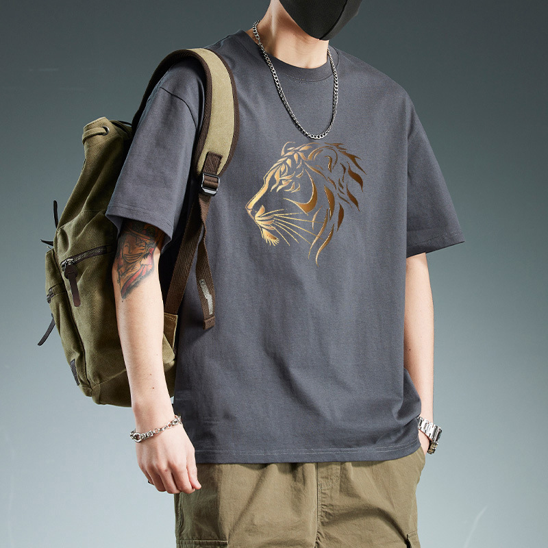 New Pure Cotton Printed Round Neck Short-Sleeved T-Shirt for Boys Trendy Brand Ins Trendy Summer Loose and Versatile Clothes