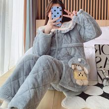 新款冬季三层夹棉套装孕妇加厚月子服睡衣女哺乳服睡衣套装可外穿