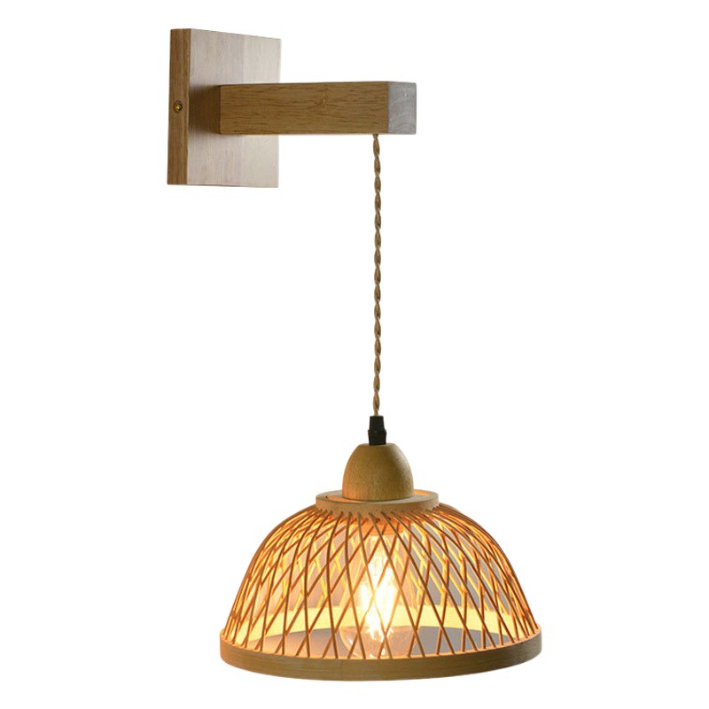 Transfronteriza plug-in de ratán ajustable lámpara de pared granja vintage ratán lámpara de bambú comedor sala de té balancín brazo lámpara de pared