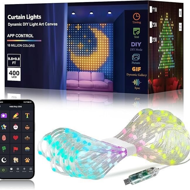 Luz de cortina de enchufe recto USB con RGB colorido degradado impermeable decoración de cortina exterior luz de cadena decoración de balcón de patio