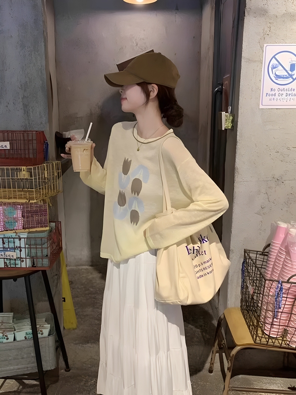 韩系黄色冰丝针织防晒空调衫长袖t恤女夏季吊带外搭薄纱上衣罩衫|undefined