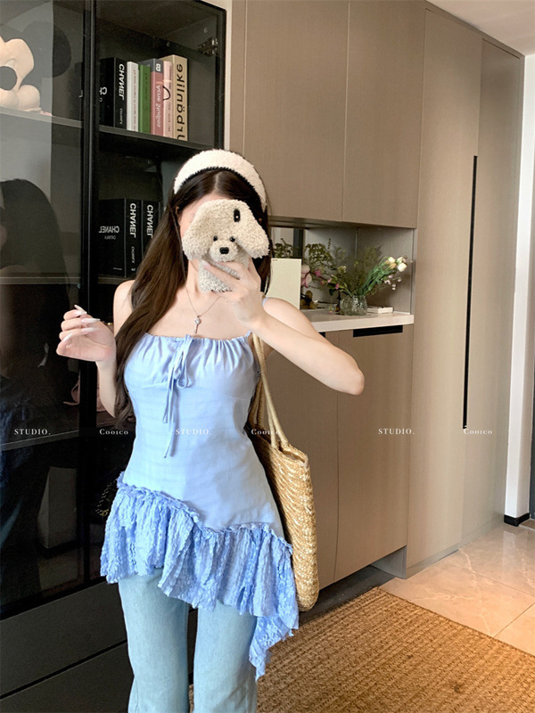 甘いホットガールデザインレーススプライシングキャミソール女性の夏の新しいニッチ不規則な痩身トップ|undefined