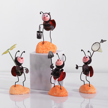 创意花园可爱小蚂蚁小瓢虫家居装饰品摆件铁艺桌面办公室书架儿童