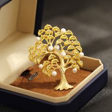 幸运精致高档轻奢百搭摇钱树胸针绿色黄色松柏常青树别针珍珠胸花