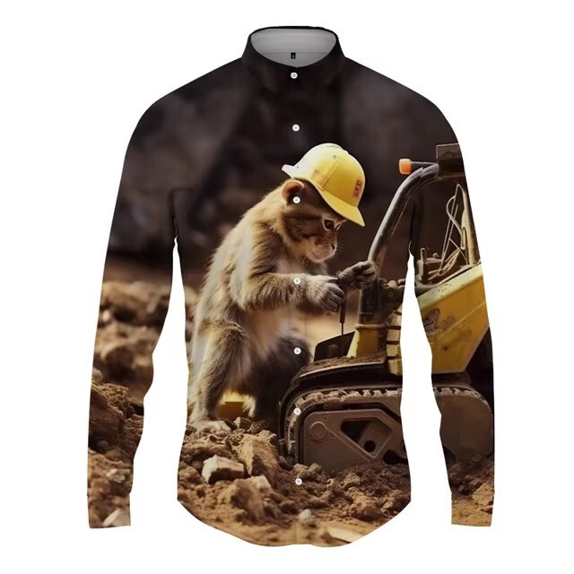 Fashion Gorilla Pattern 3D Digital Printing Long Sleeve Shirt Casual Men's Shirt Simple Cross-border Foreign Trade Explosions