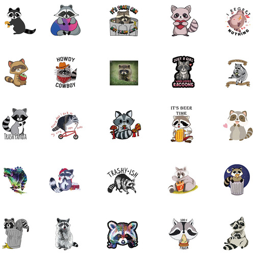 50 new Amazon cartoon raccoon stickers for computer laptop luggage waterproof DIY graffiti stickers