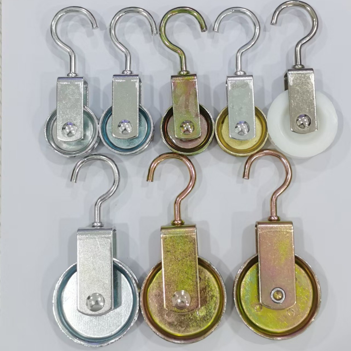 金属固定，旋转带钩滑轮，尼龙，锌合金，镀锌镀彩，激光打字