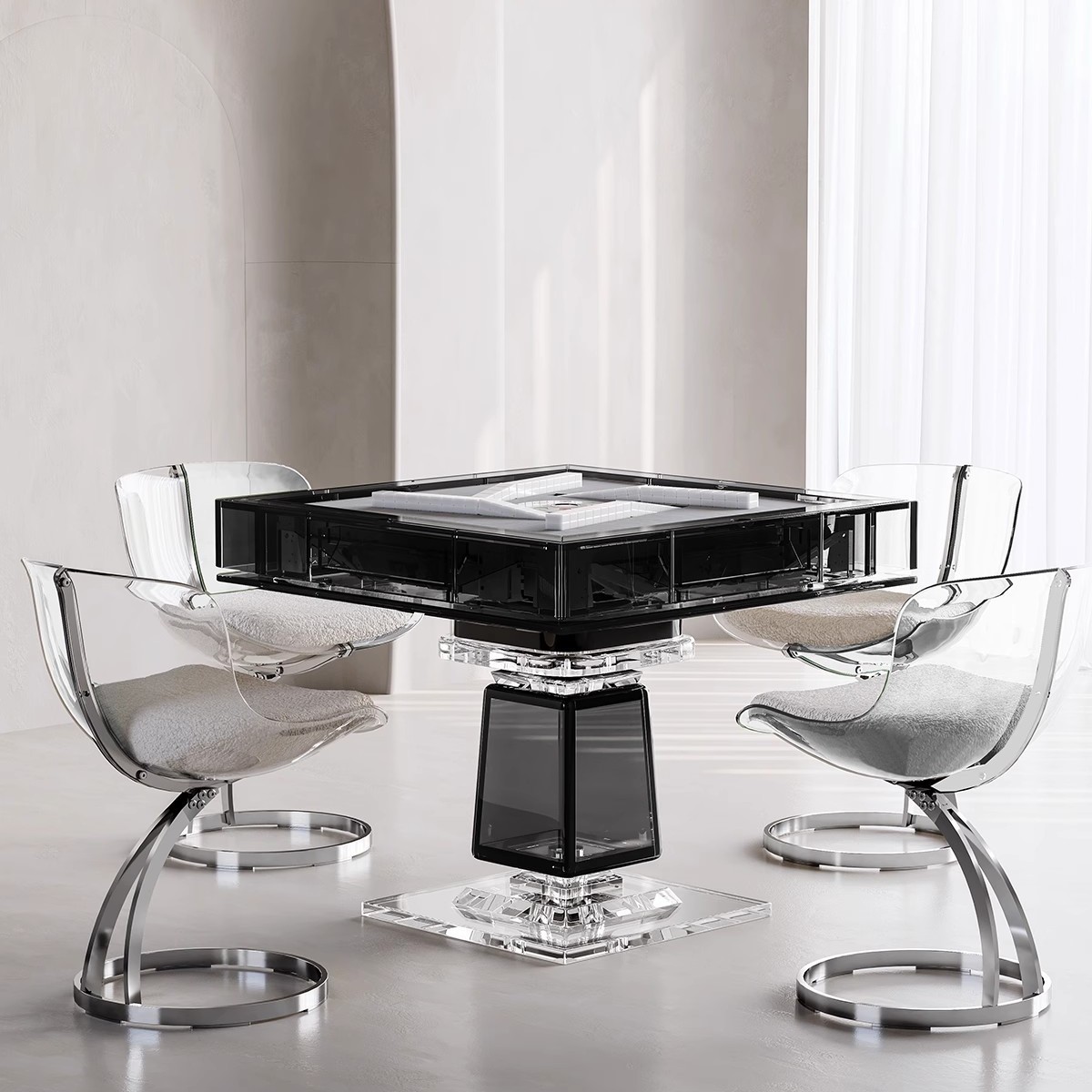 Mesa de mahjong completamente automática Club de entretenimiento Club Máquina de mahjong comercial Mesa de comedor Mesa de ajedrez cuadrada de doble uso Acrílico