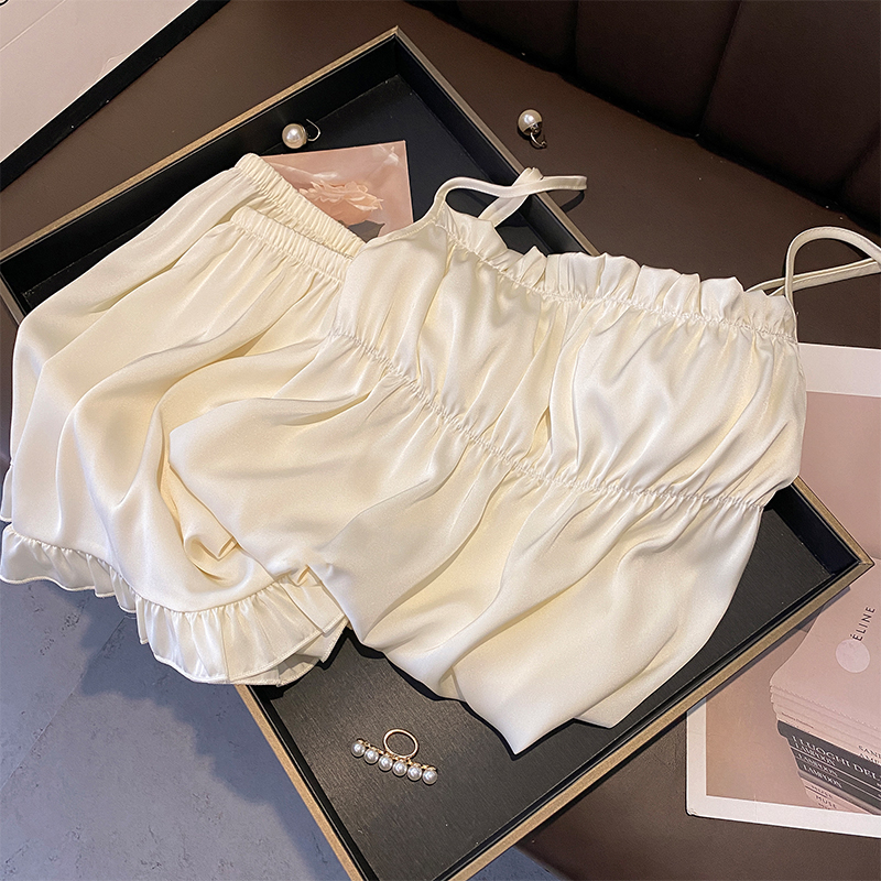 Silk Camisole Shorts Two-Piece Set Silk Women's Lingerie Loungewear Set Sexy Vacation Pajamas