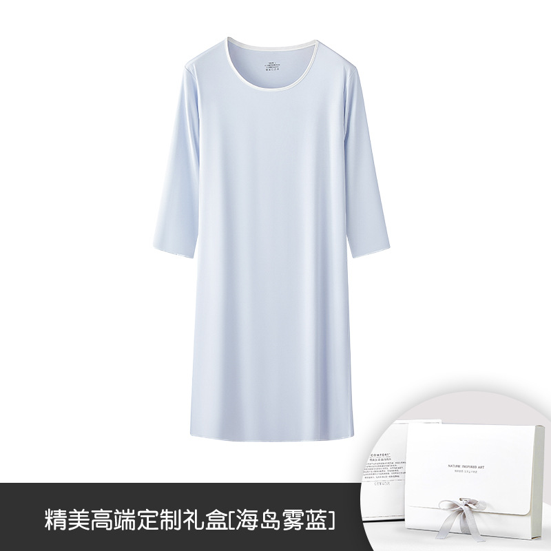 80 camisones de mujer de primavera y verano de algodón modal de lujo alto, mangas tres cuartos, agradables para la piel y cómodos, piernas largas, pijamas para salir