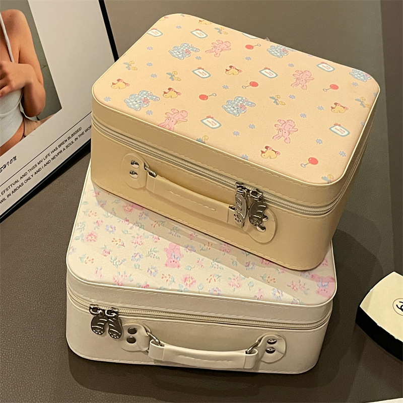 Bolsa de cosméticos con espejo de gran capacidad caja de cosméticos linda maleta pequeña bolsa de almacenamiento de cosméticos portátil de viaje femenino