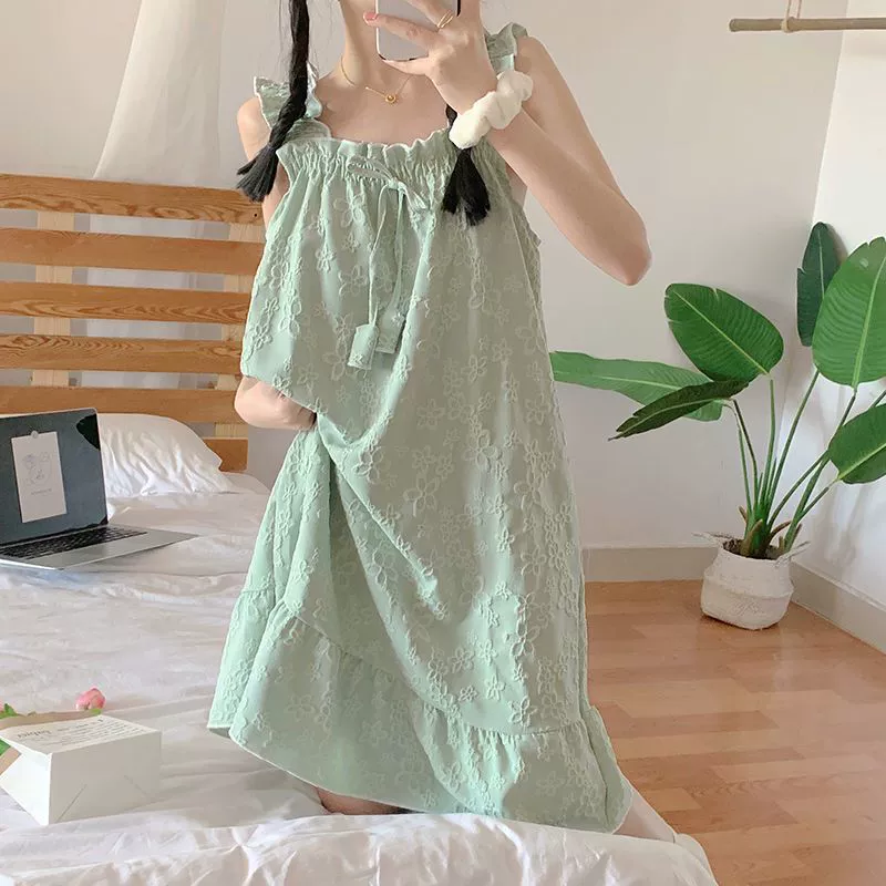 Милая летняя носимая студенческая ночная рубашка, свободные подтяжки, женская повседневная домашняя одежда, хлопковые пижамы, тонкий стиль принцессы