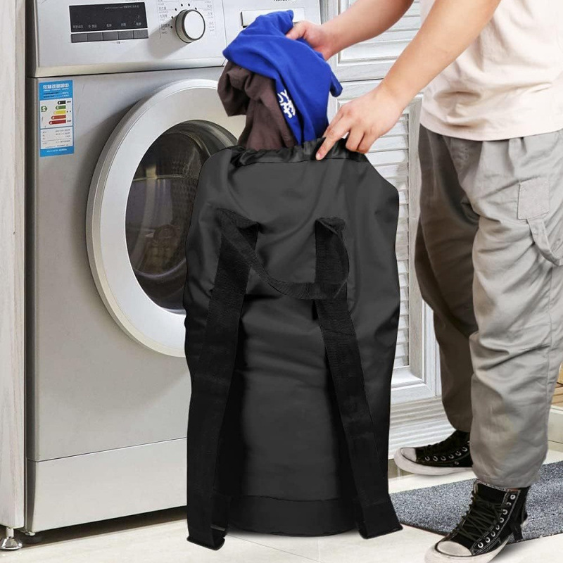 Mochila bolsa de lavandería mochila de lavandería correa de hombro y bolsillo de malla mochila de poliéster bolsa de ropa cesta con cuerda de extracción sellado