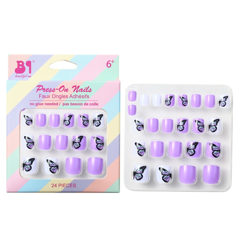 Donut Cake Pattern Purple Colorful Butterfly False Nails Guangdong Abs Acrylic False Nails Factory