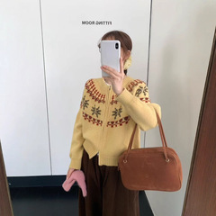 复古费尔岛麻花毛衣外套女冬季圣诞软糯慵懒风针织开衫外穿上衣厚