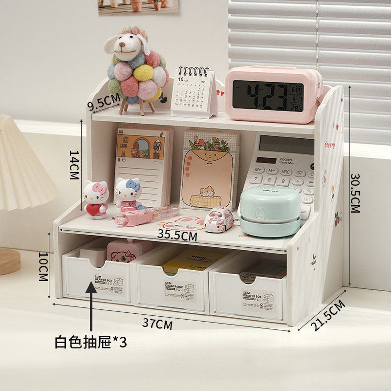 Ins風二重上昇デスクトップ棚寮オフィス化粧品文房具本収納整理棚