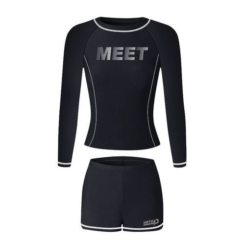 Hurun split long-sleeved swimsuit women's summer new high elastic slimming swimming pool training sports conservative large size swimsuit