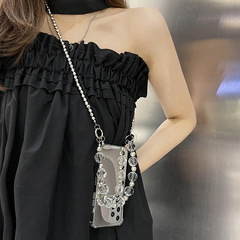 Crystal crossbody iPhone 14 mobile phone case suitable for iPhone 15 promax protective cover touch-up mirror Samsung S23+