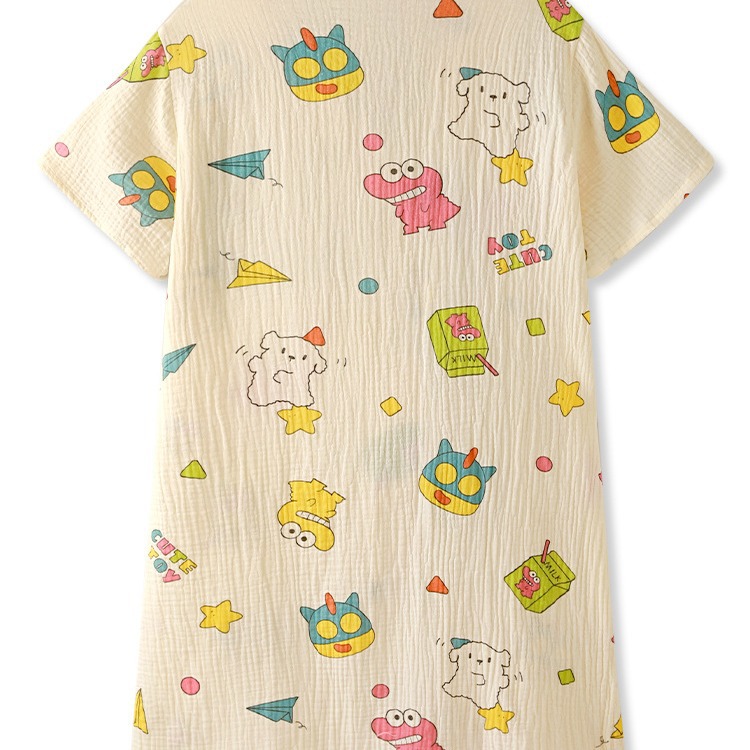 Verano nuevo estilo de imitación vestido de pijama de mujer lindo dibujo animado dinosaurio dulce vestido de pijama casero delgado transmisión en vivo