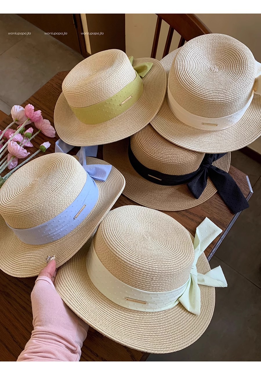 Women's Vacation Beach Solid Color Bow Knot Braid Big Eaves Straw Hat display picture 2