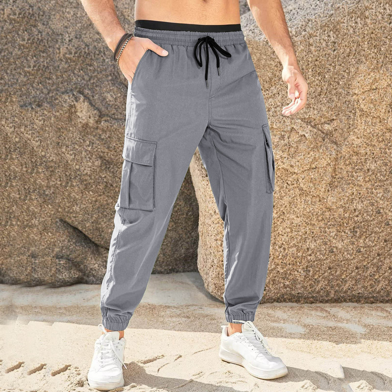 Men's overalls jogging pants casual pants drawstring elastic waist elastic sports outdoor running cotton street pants