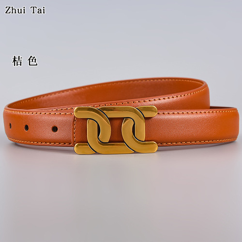 Cross-border new style women's genuine leather plate buckle letter belt trendy smooth buckle belt cowhide versatile trouser belt one piece drop shipping