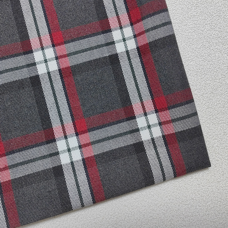 现货全涤校服格子面料灰红高定百褶短裙JK套装休闲裤衬衫格子布