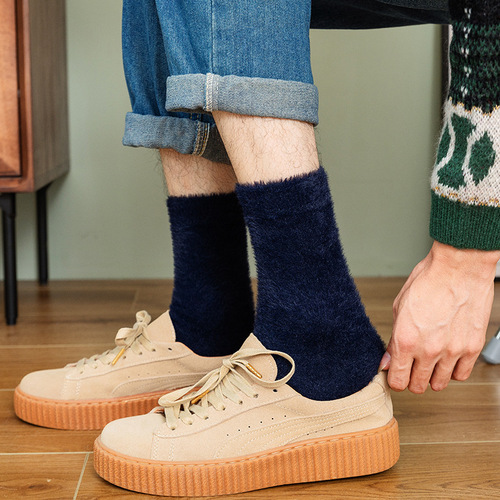 Mink velvet socks men's autumn and winter mid-calf socks coral velvet home floor socks thickened plush warm men's stockings