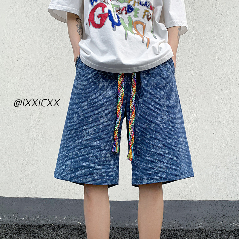 plus size Corduroy Tie-Dye Shorts Men's Washed Distressed Sports Basketball Pants Youth Personalized Trendy Beach Pants