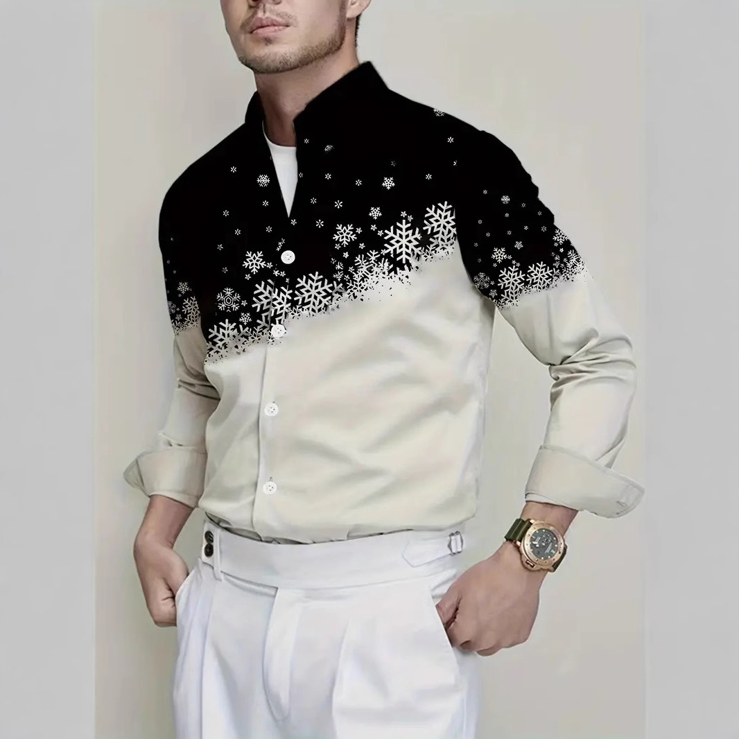 Camisa de un solo pecho de estilo casual para fiesta para hombres, venta directa de fábrica, blusa de manga larga colorida en contraste MB12