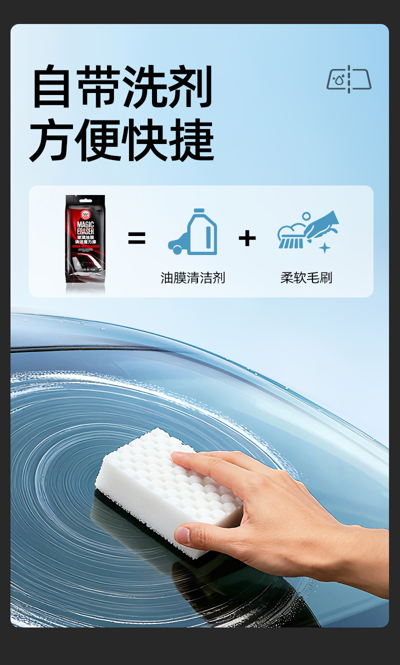 Debedi Car Glass Degreasing Film Sponge Magic Wipe Comes with Detergent Powerful Decontamination Glass Cleaning Artifact