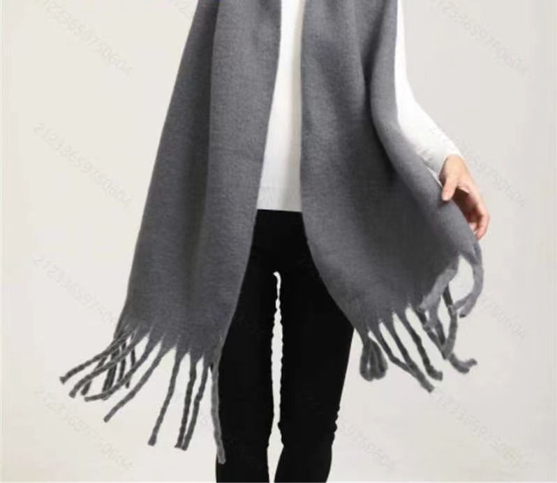 Bufanda Chal Unisex de Mohair Unicolor Térmica con Flecos para Invierno