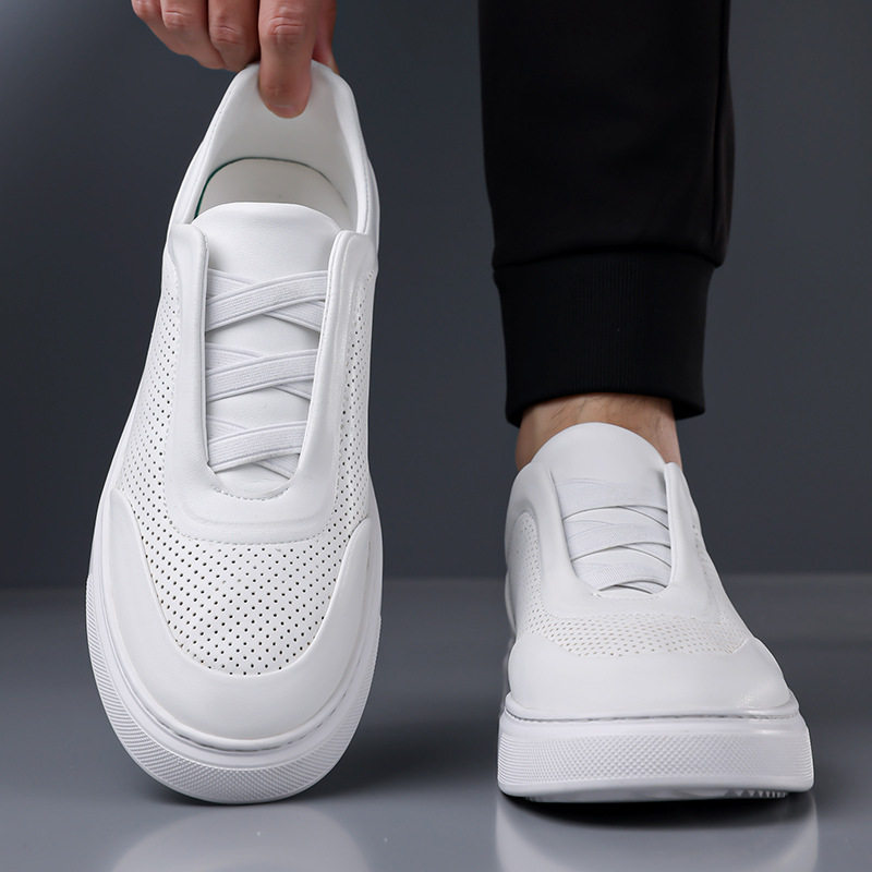 Giày sneaker nam cổ thấp lười xỏ thoáng khí, đế cao su chống trượt, phối màu trắng đen — Màu trắng, màu đen