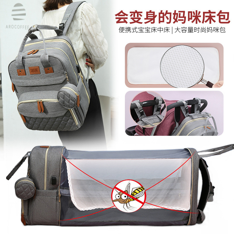 Portable Crib Bag, Large Capacity Mommy Bag, Multifunctional Mommy Backpack, Bottle Diaper Storage, Mother and Baby Bag